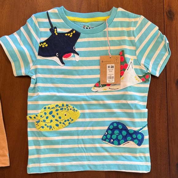 Mixed Kids Tees - Coral, Mint, Tan, Aqua Stripe & Light Blue - Picture 3 of 11